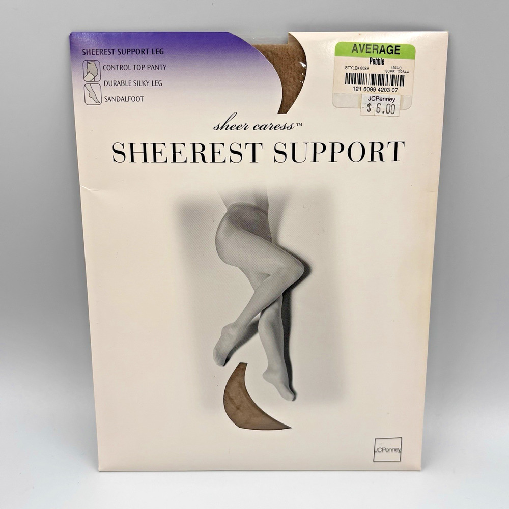 Sheer Caress Sheer Support Pantyhose Pebble Average Control Top Sandalfoot